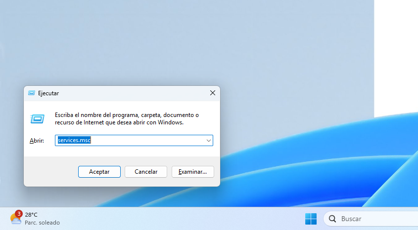 Ventana Ejecutar services.msc