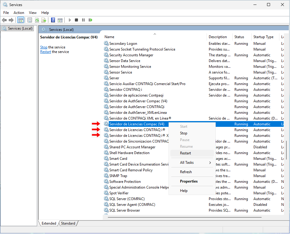 Reiniciar servicio SACI