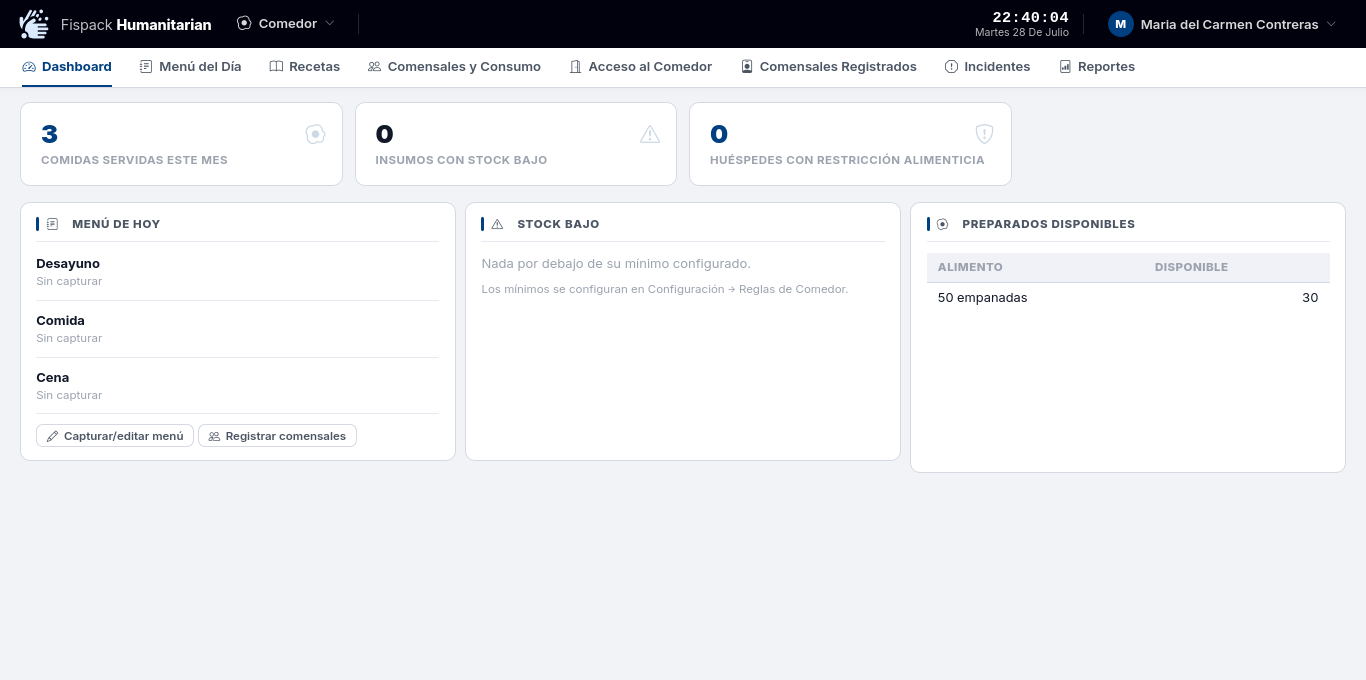 Dashboard de Comedor