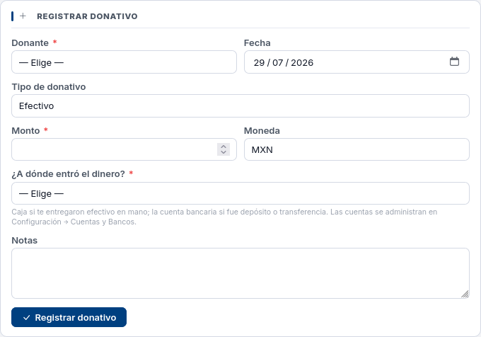 Formulario de registro de donativo